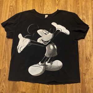 Vintage Disney 90s Mickey Mouse Shirt Women 1X‎ Mickey Unlimited Black AOP